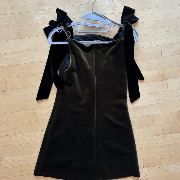 NEW Zara Olive velvet w/ black velvet shoulder tie dress, XS, GD1114 - Picture 4 of 7